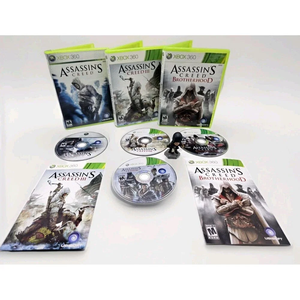 Assassin’s Creed Bundle Xbox 360 - AC 1, Brotherhood, AC III + Figure & Manuals